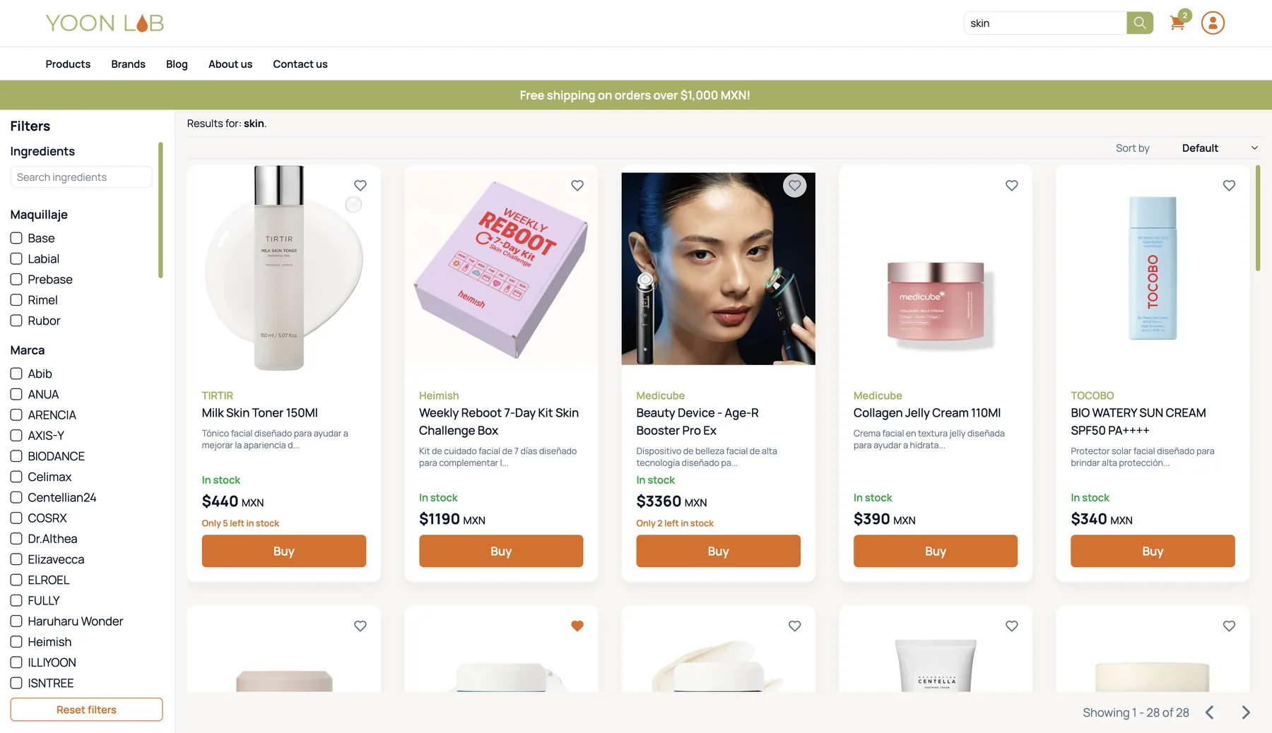 Yoon Lab search results filtered by ingredient and brand